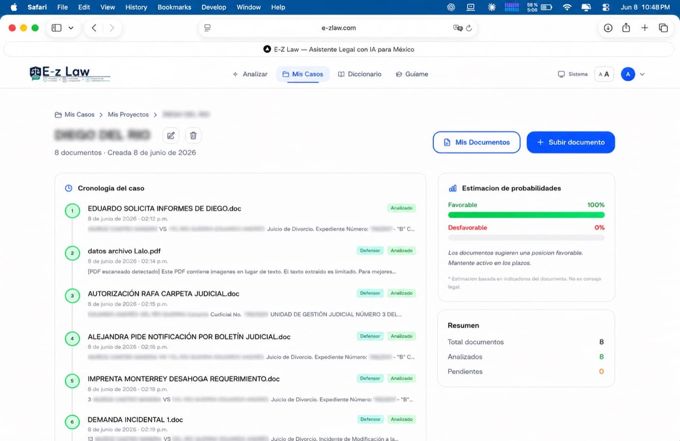 Cronologia del caso con documentos, estimacion de probabilidades y resumen
